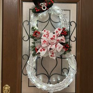 Handmade Snowman wreath with lights